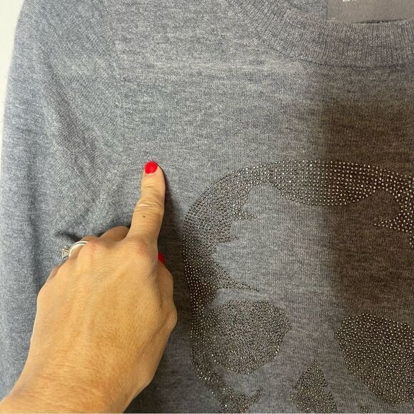 Zadig & Voltaire miss bus gray cashmere skull Strass sweater FLAWED size XS - Picture 9 of 11